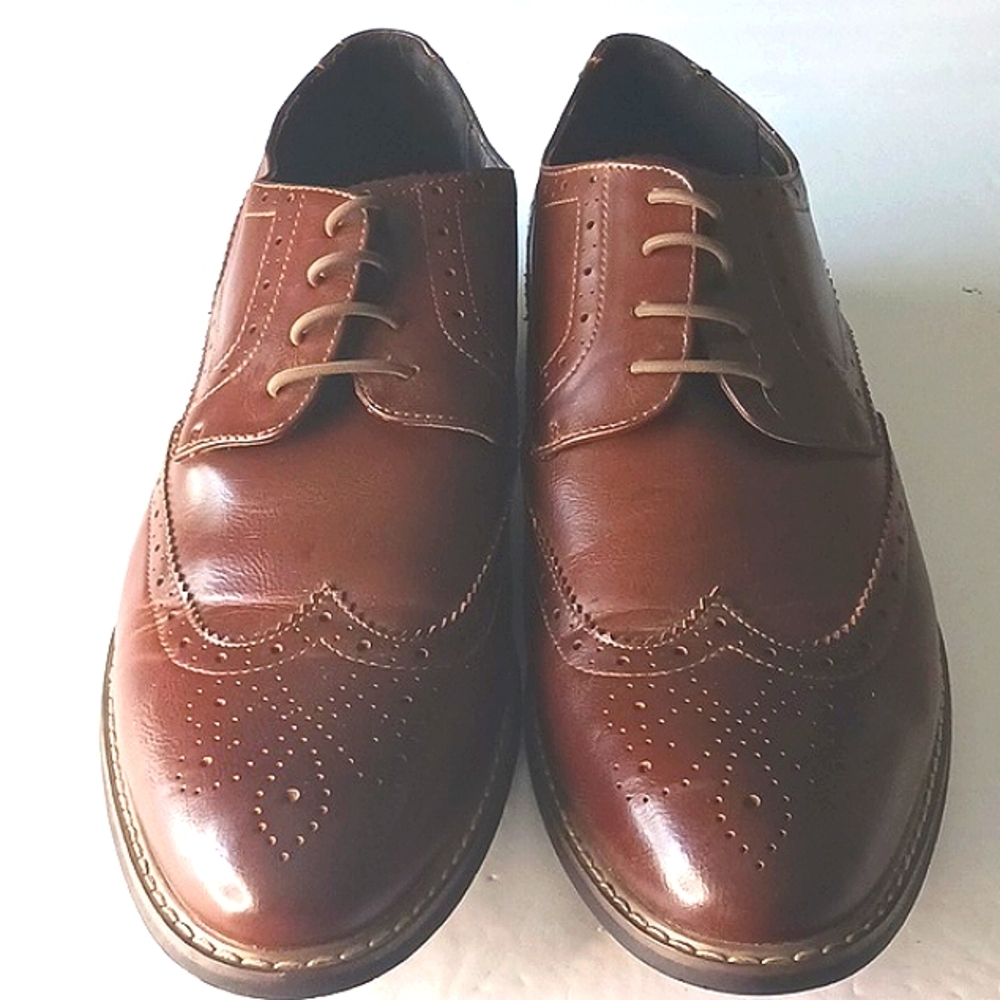 URBAN Fox Mens Wingtip Oxford Slip-On Dress Shoes Brown Size 13.